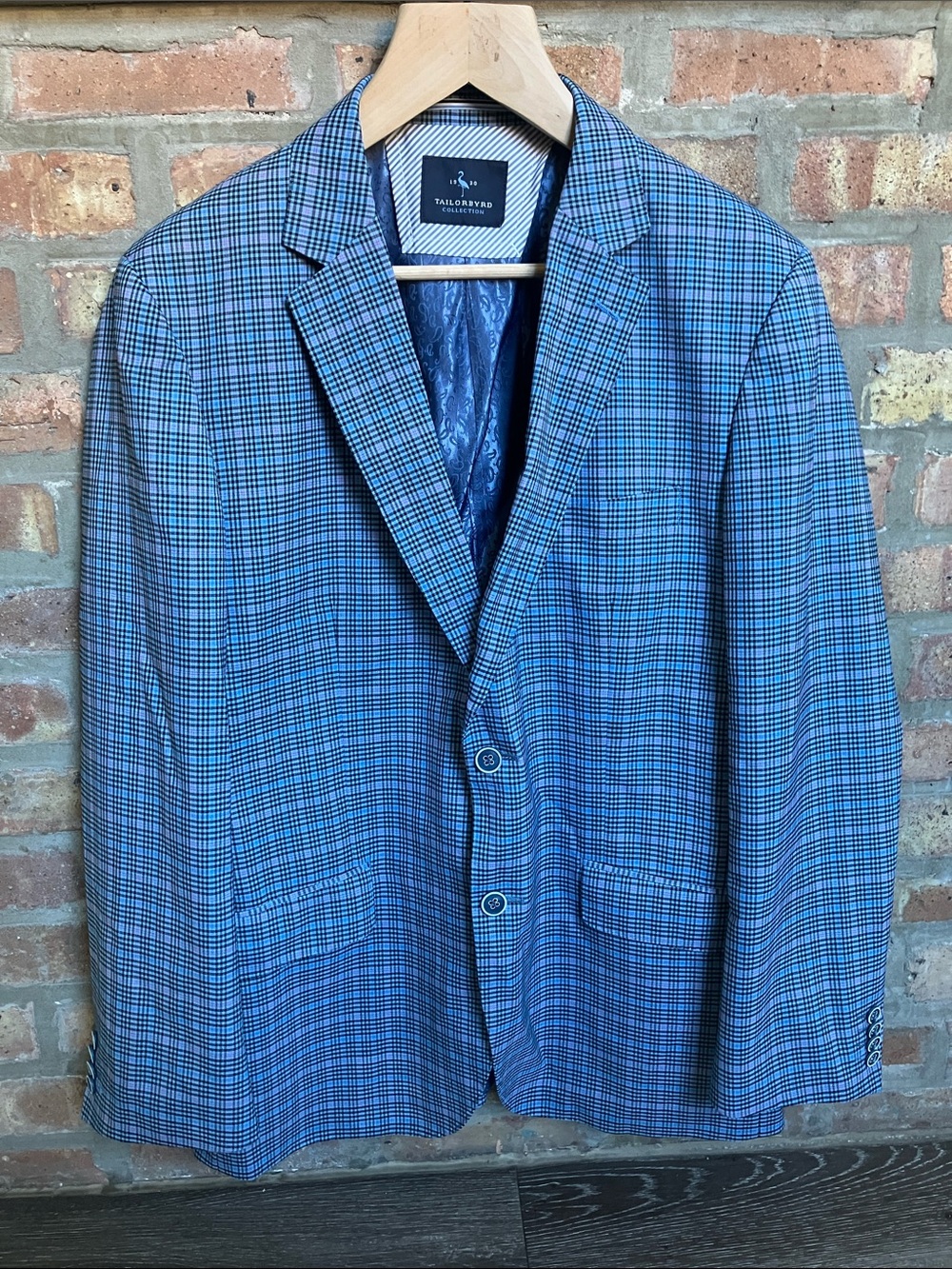 TailorByrd Navy & Light Blue Plaid Sport Coat